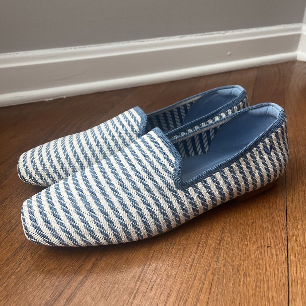 Striped Blue & White Women's Slip-On Loafers